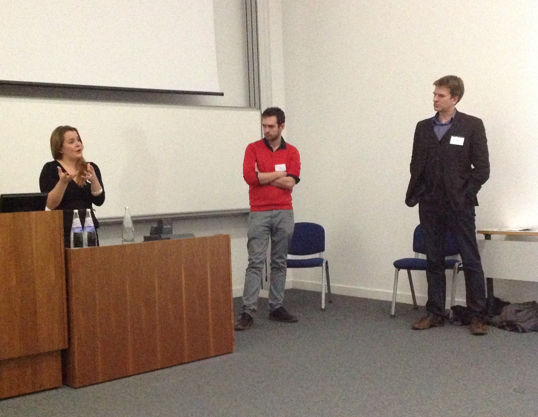 The HtV Team presentation. (From left: Angela Woods, Ben Alderson-Day and Charles Fernyhough)